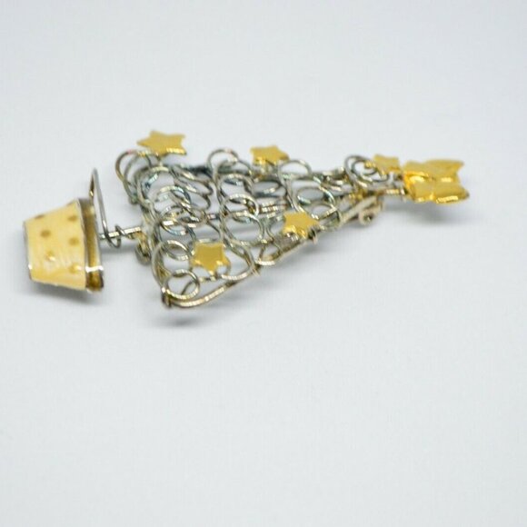 Gold Silver Tone Beige Enamel Wire Abstract Brooch - Picture 3 of 4